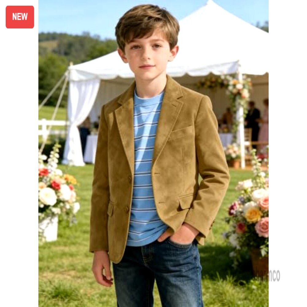 Boys Suede Blazer Retro Sport Coat Casual Jacket Spring Outerwear Versatile - Picture 5 of 6